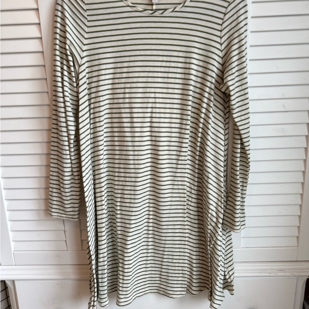 Gianni Bini Cream and Green Striped Long Sleeve Dress